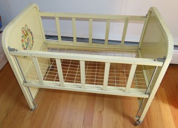 Vintage Yellow Metal Doll Crib 27x Long 16 Wide, 22 Tall