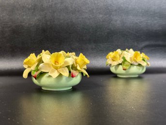 Vintage Hand-Modeled Daffodil Candle Holders In Fine Bone China By Denton