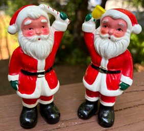 Vtg Made In Japan 5' Santa Ceramic Salt & Pepper Shakers 1 With Bell, 1 With Candy Cane ( READ Description)