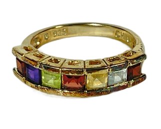 Gold Over Sterling Silver 925 Ladies Ring With Gemstones