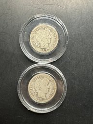 2 Barber Silver Dimes 1911, 1911-D