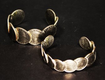 Two Vintage Coin Cuff Bracelets American Quarters And Dimes