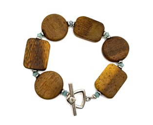 Southwestern Sterling Silver And Wood Beaded Bracelet