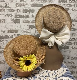 Pairing Of Woven Sun Hats W/ Spring Accents