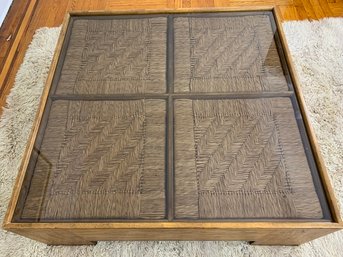 1960s Mid-Century Modern Coffee Table By Drexel Heritage, With Smoked Glass Top And Wicker Detail