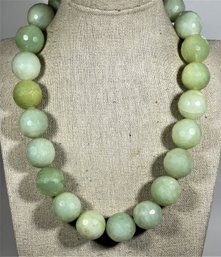 Fine Large Faceted Jadeite Silver Beaded Necklace