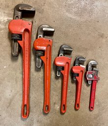 Lot Of Five Heavy Duty Pipe Wrenches