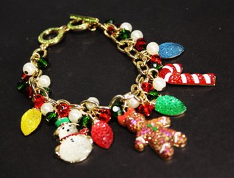 Contemporary Gold Tone Colorful Fun Christmas Charm Bracelet