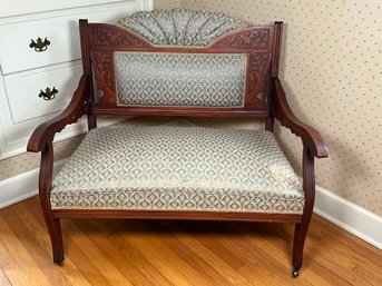 Beautiful Antique Victorian Carved Walnut Settee With Scallop Detail
