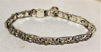 Vintage White Rhinestone Rhodium Plated Bracelet