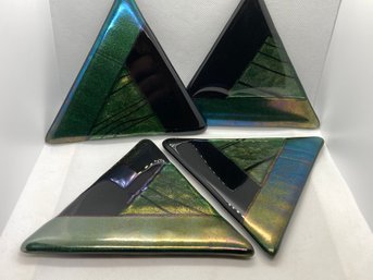 Vintage Post Modernist Art Glass Triangular Coasters