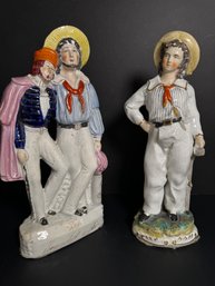 Large Pair Staffordshire Figurines / The Wounded Soldier  The Sailor