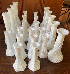 Large Lot Of Milk Glass Bud Vases