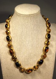 Gold Tone 1980s Vintage Cabochon Glass Stone Necklace 18' Long