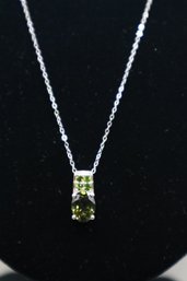 925 Sterling Silver With Green Stones Pendant Signed 'STS' By Chuck Clemency Chain 925 Italy