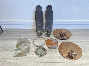 Pair Of Antique Tin Candle Sconces And More Misc Pieces