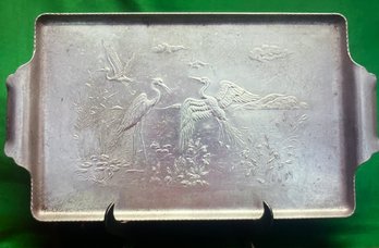 VTG Aluminum Tray/platter Chinoiserie Cranes On Water Scene NY, USA