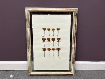 A Romantic Pressed Rose Collage, Pencil-Signed, In A Distressed Wood Floating Frame