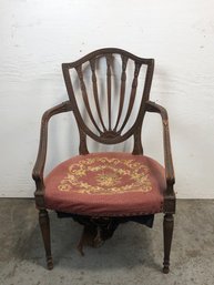 Vintage Mahogany Arm Chair Needlepoint Upholstery