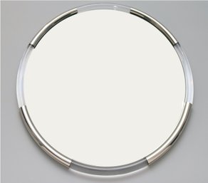 Large Lucite Chrome Round Heavily Galvanized High End Mirror 39'