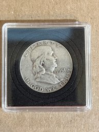 Beautiful 1951 Benjamin Franklin Half Dollar Silver Coin In Plastic Case