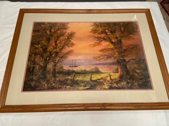 Sunset Lithograph By Clem Spencer 39x29 Matted Framed