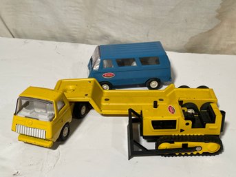 Trio Of Tonka Metal Toy Truck ,van An A Bulldozer .