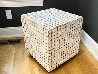 White Painted Coconut Wood Side Table