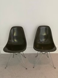 A Pair Of Case Study Furniture Fiberglass Shell Side Chairs With Eiffel Bases, Black ( Retail $780 )