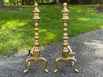 A Pair Of Large Antique Brass Andirons