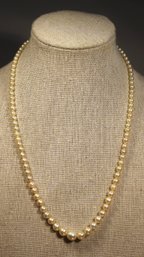 Antique Genuine Cultured Pearl Graduated Necklace Having Filigree Clasp 18' Long