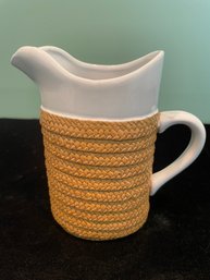 Ceramic Pitcher With Basket Weave Painted Detail