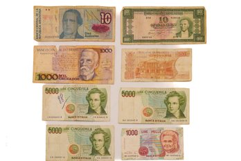 Banknote Collection From Brazil, Belgium, Italy, Argentina