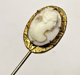 Victorian Gold Filled Stickpin Having Carved Shell Cameo