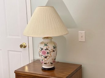 Asian Style Floral And Bird Motif Porcelain Table Lamp