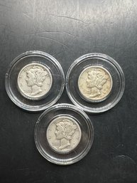 3 Mercury Dimes 1940, 1940-D, 1940-S