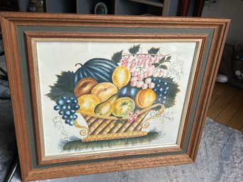 Fine Vintage Folk Art THEOREM PAINTING- Still Life Basket With Fruit- NO SHIPPING