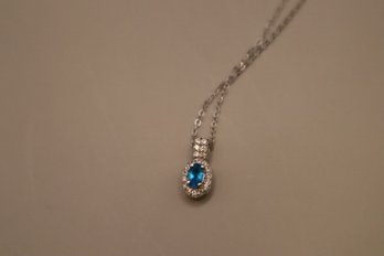 925 Sterling Silver With Light Blue And Clear Stones Pendant Signed 'STS' By Chuck Clemency Chain 925 Italy