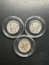 3 Mercury Dimes 1942, 1942-D, 1942-S