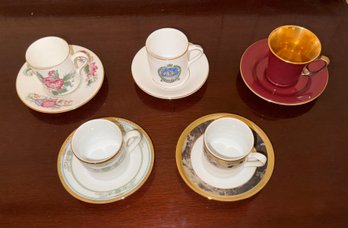 5 Sets- Fine/ Bone China Tea Cups & Saucers- WW, T & K, Crown Devom/ England, 2porzellan- Fabric Germany