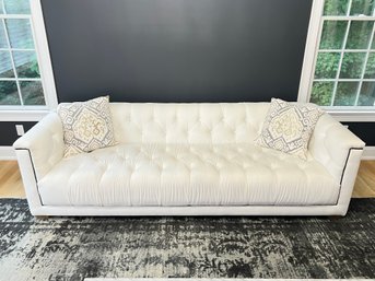 ($4,795 Retail) Stunning Restoration Hardware Savoy White Tufted Sofa With Nailhead Trim