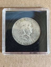 Beautiful 1950-D Benjamin Franklin Half Dollar Silver Coin In Plastic Case