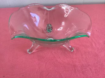 Clear Green Glass Footed Bowl