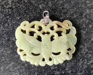 Carved Green Stone Butterfly Pendant