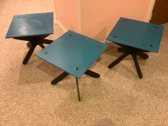 REVERSIBLE RED AND BLUE SIDE TABLES SET OF 3