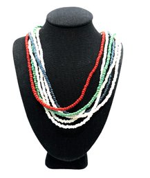 Beautiful Vintage Sterling Silver And Multi Color Beaded Necklace