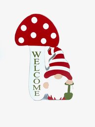 Adorable Contemporary Mushroom Toadstool & Gnome Decorative Wooden Welcome Sign