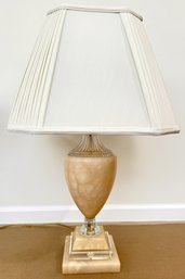 Vintage Alabaster & Crystal Table Lamp With Pleated Silk Shade & Crystal Finial Purchased At Barneys New York