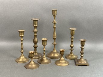 An Assortment Of Vintage Brass Candlesticks Made In India