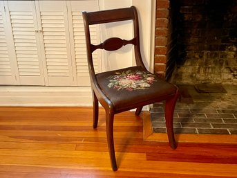 Antique Mahogany Side Chair With Brown Needlepoint Cushion